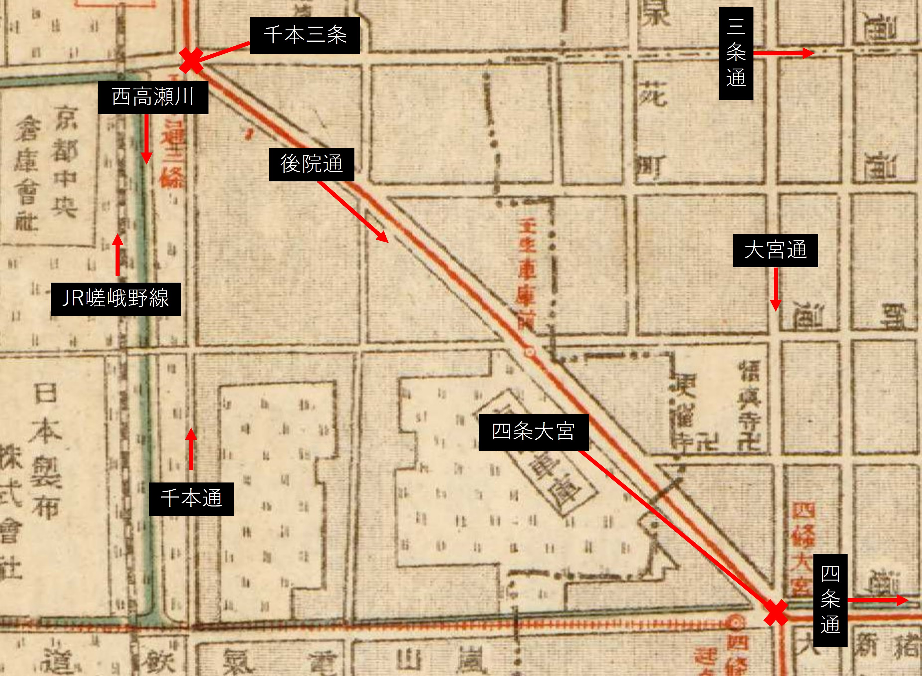 1913年の後院通一帯